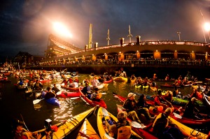 Watercraft in McCovey Cove for 2010 World Series Game 1.